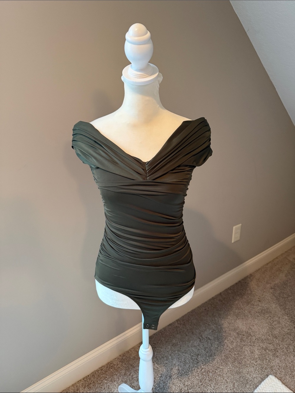 Express- Olive off the shoulder bodysuit- Like New
